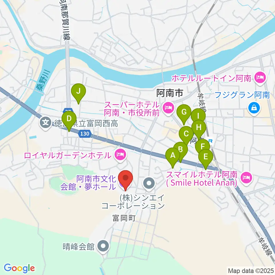 夢ホール(阿南市文化会館)周辺のカフェ一覧地図