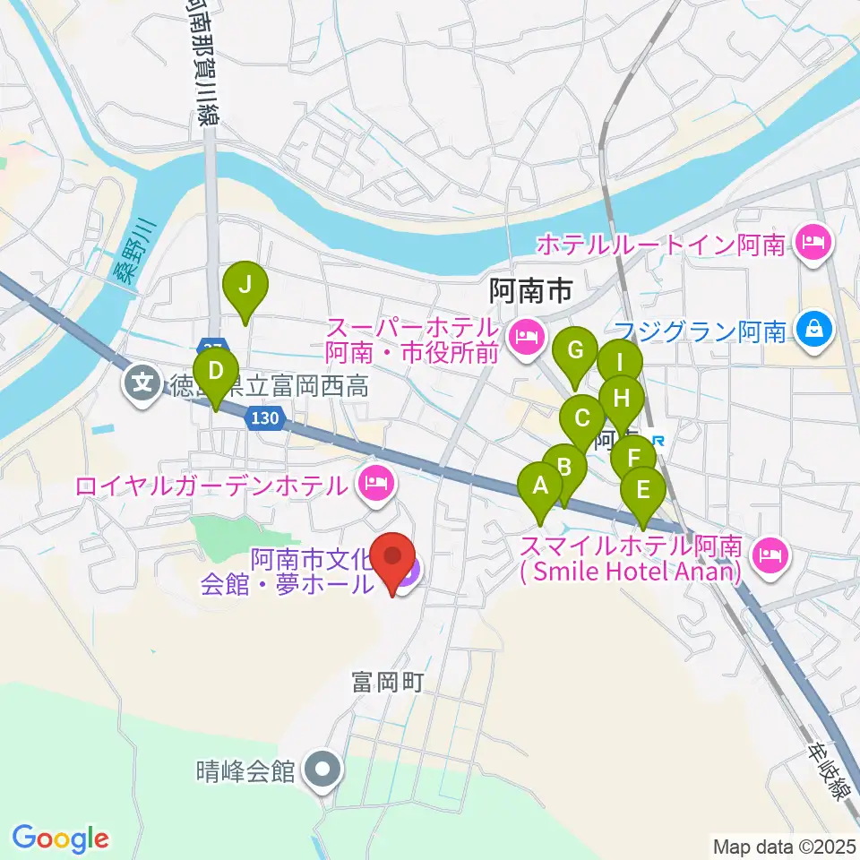 夢ホール（阿南市文化会館）周辺のカフェ一覧地図