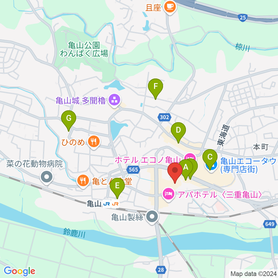 亀山市文化会館周辺のカフェ一覧地図