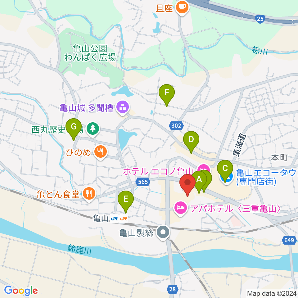 亀山市文化会館周辺のカフェ一覧地図