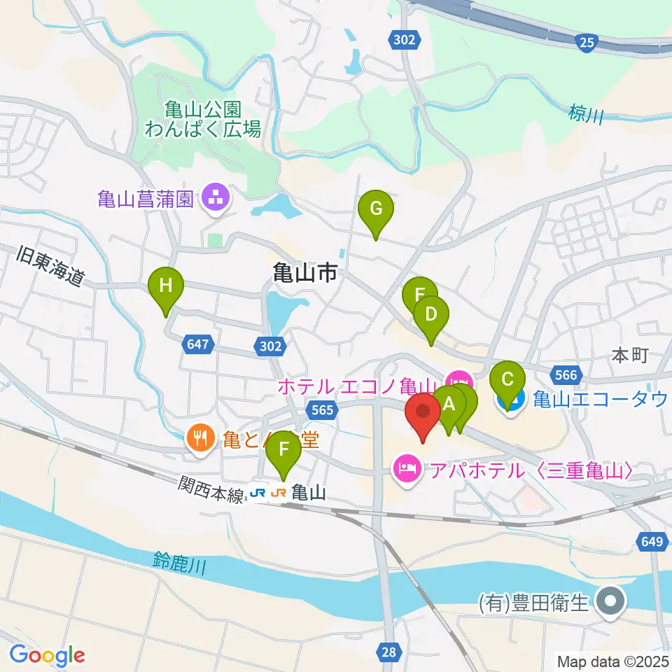 亀山市文化会館周辺のカフェ一覧地図