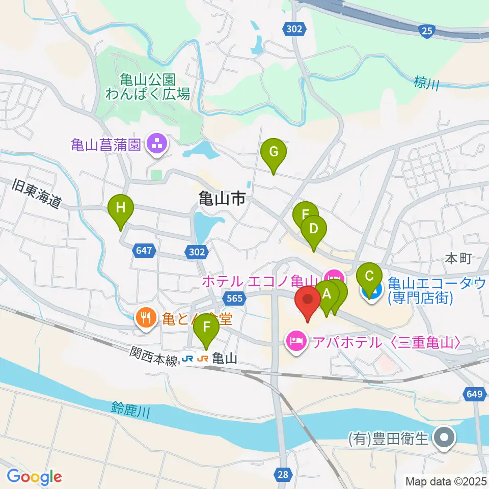 亀山市文化会館周辺のカフェ一覧地図
