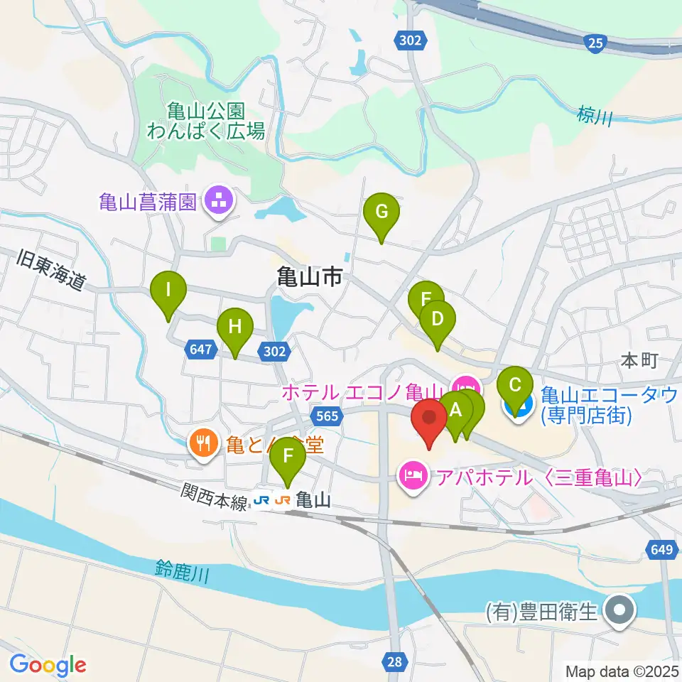 亀山市文化会館周辺のカフェ一覧地図