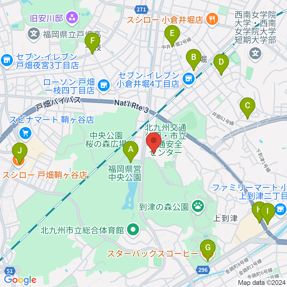 北九州パレス周辺のカフェ一覧地図