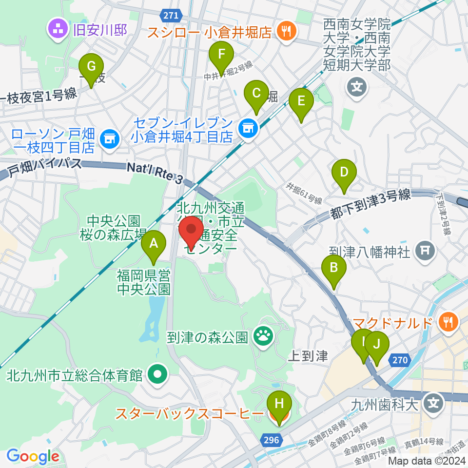 北九州パレス周辺のカフェ一覧地図