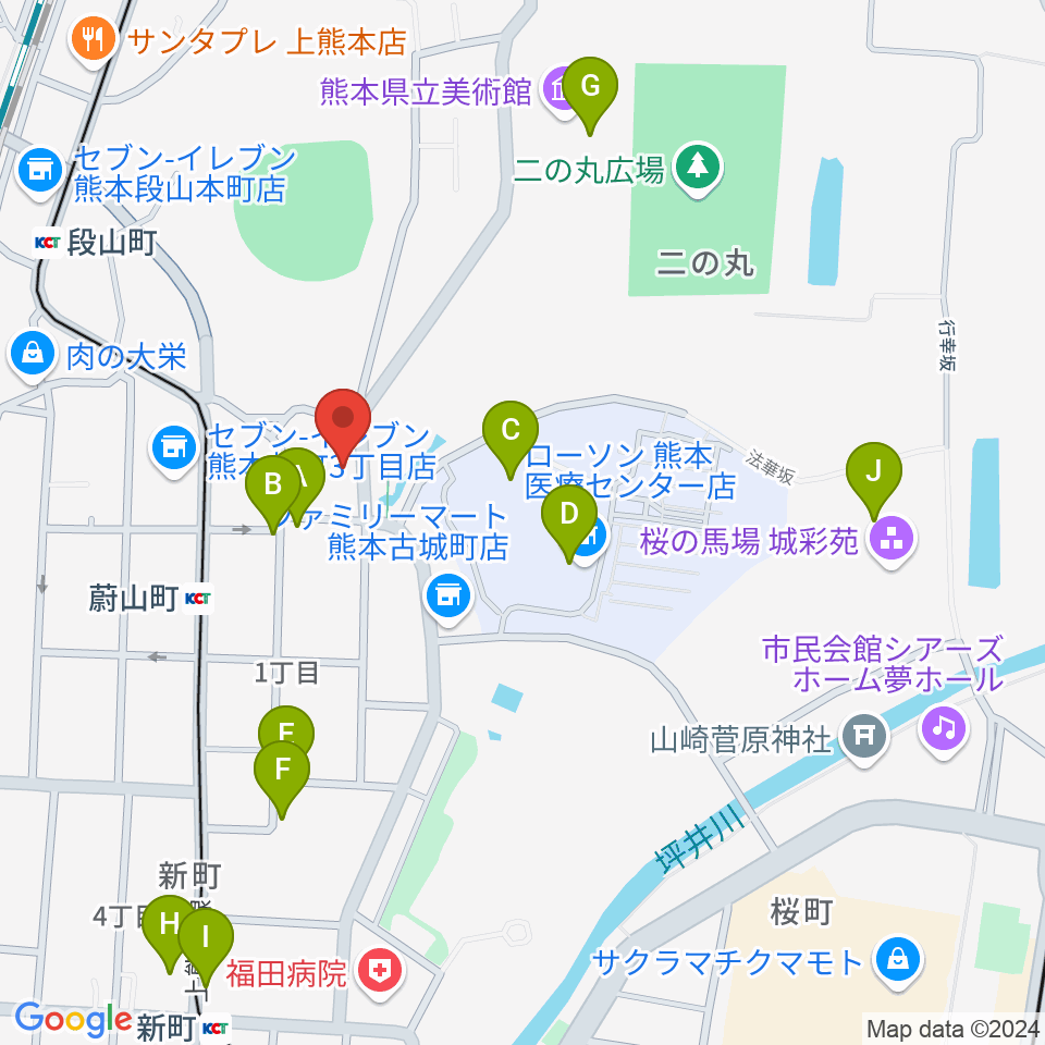 熊本市子ども文化会館周辺のカフェ一覧地図