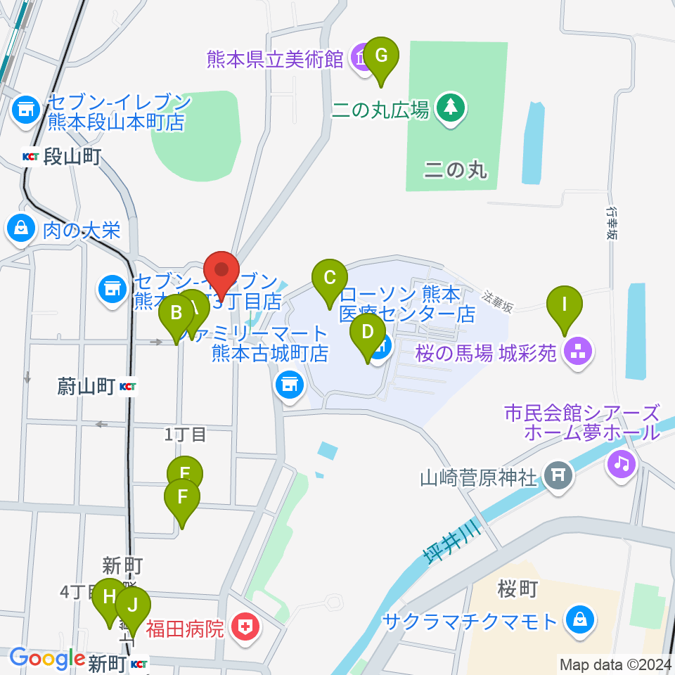 熊本市子ども文化会館周辺のカフェ一覧地図