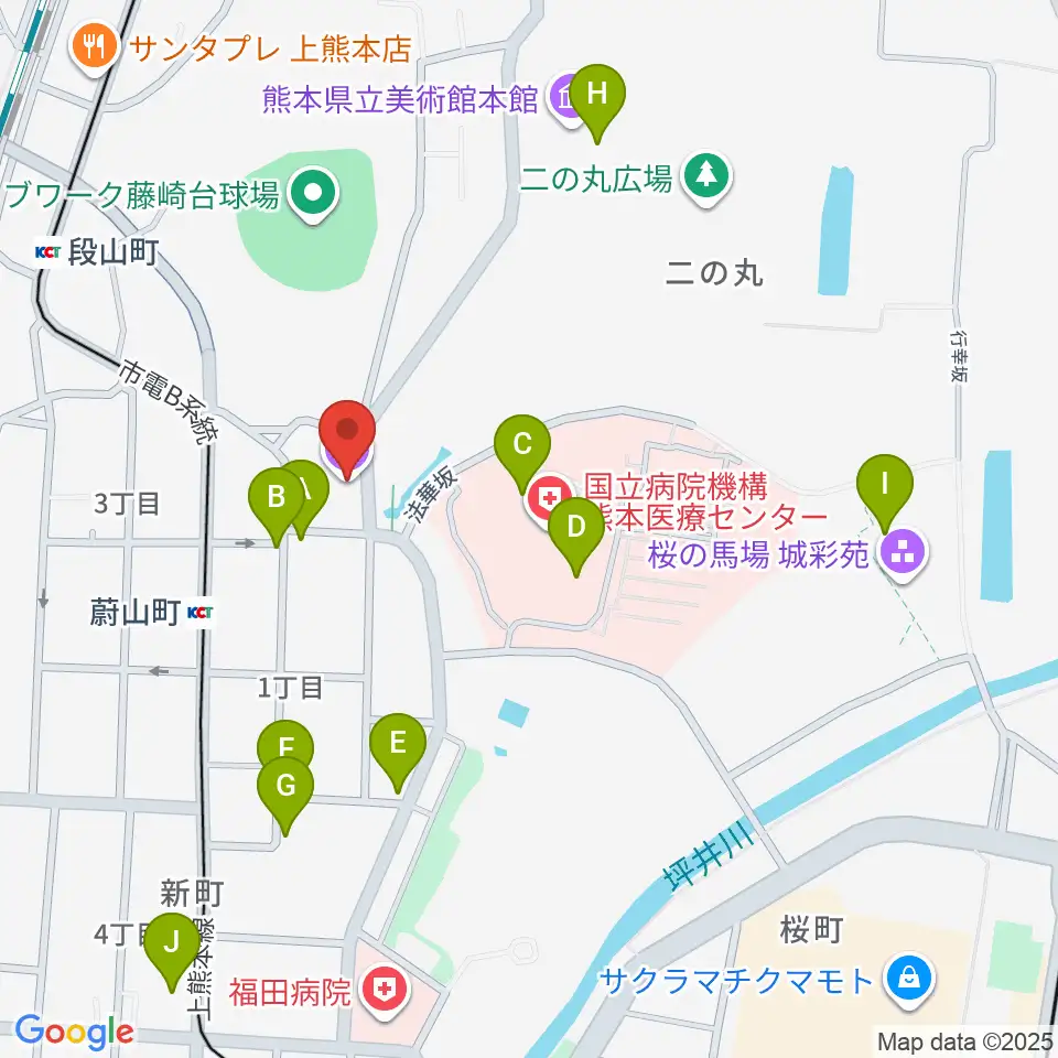 熊本市子ども文化会館周辺のカフェ一覧地図