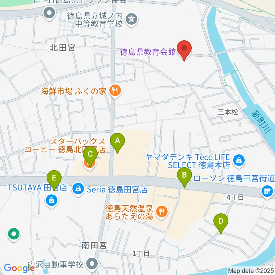 徳島県教育会館周辺のカフェ一覧地図