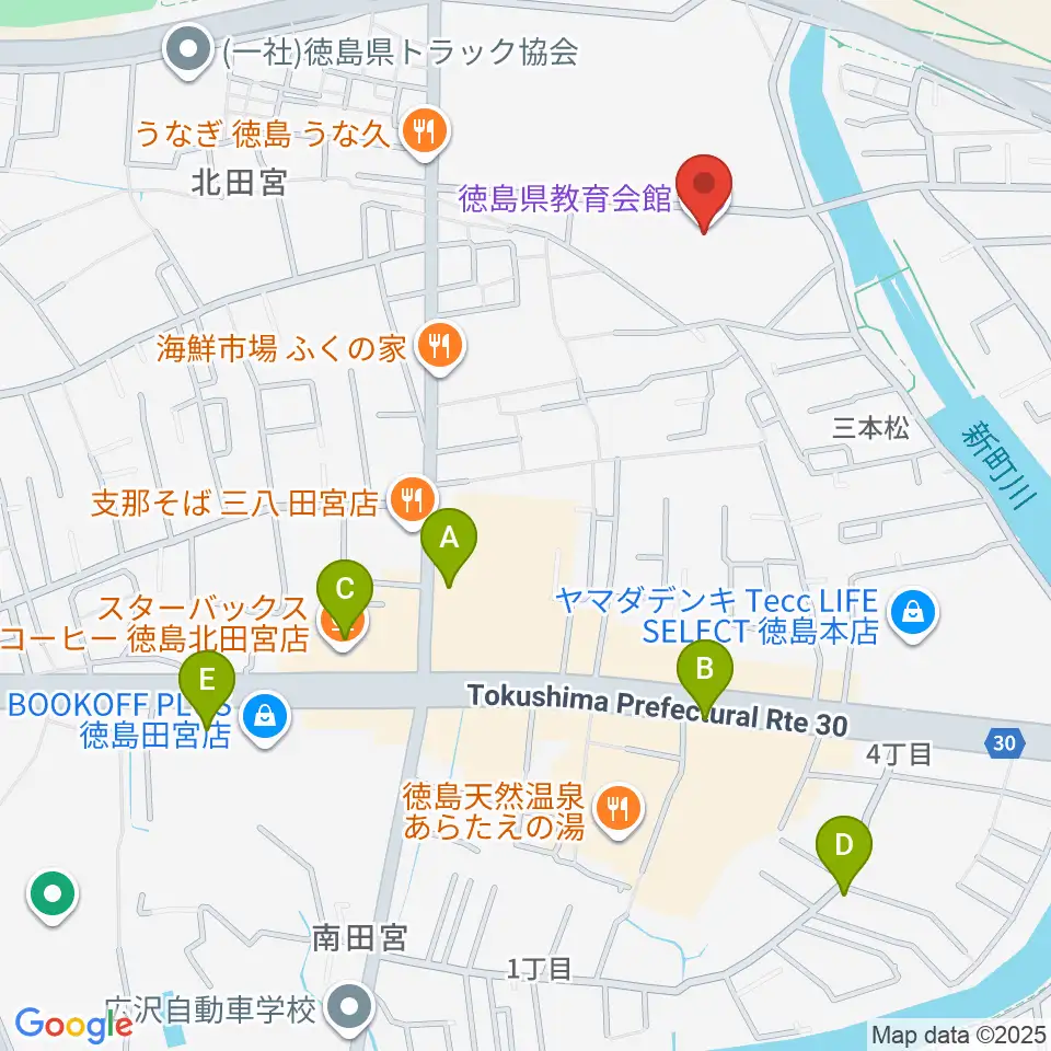 徳島県教育会館周辺のカフェ一覧地図