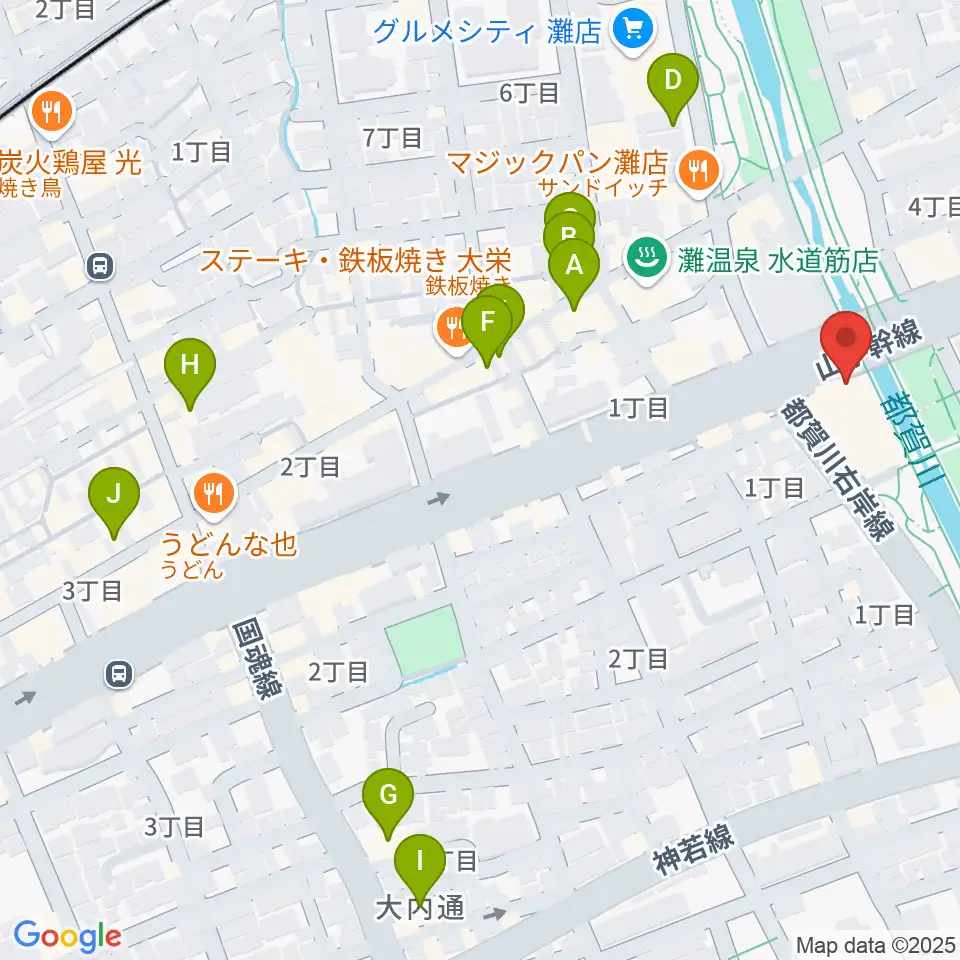 灘区民ホール周辺のカフェ一覧地図