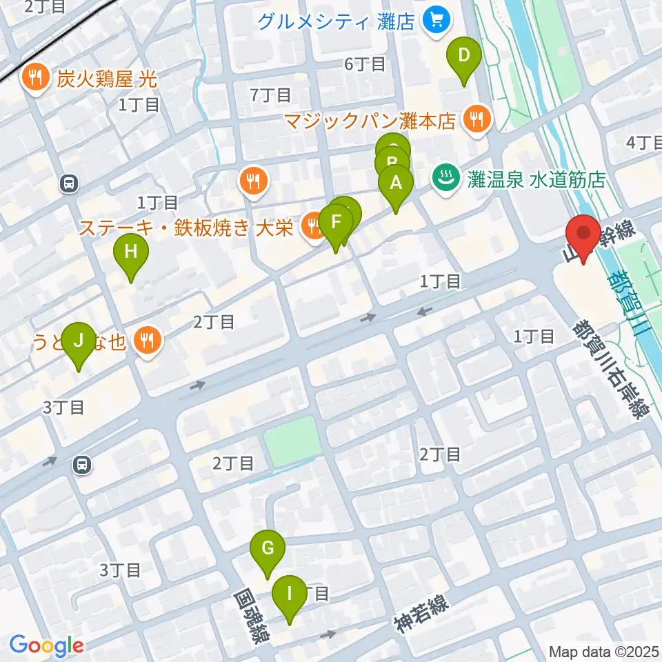 灘区民ホール周辺のカフェ一覧地図