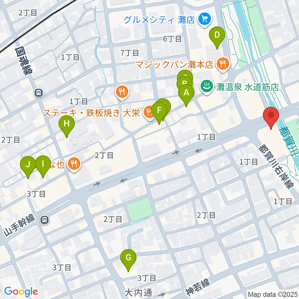 灘区民ホール周辺のカフェ一覧地図