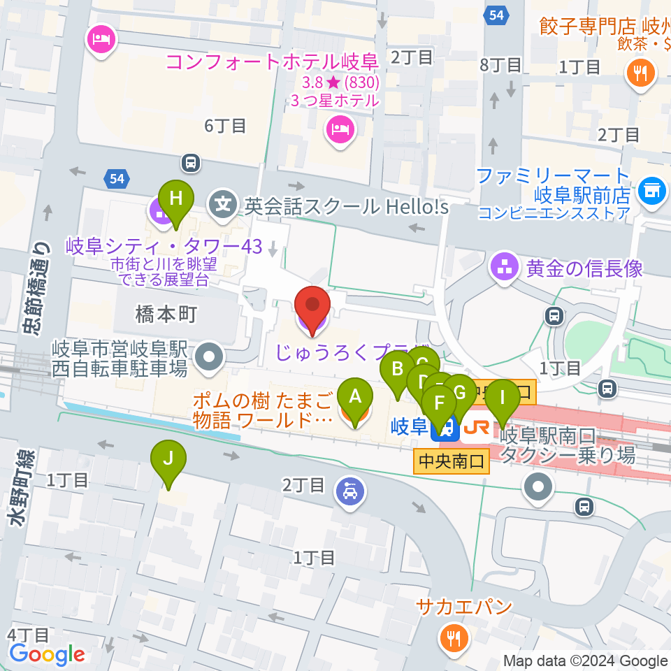 じゅうろくプラザ周辺のカフェ一覧地図