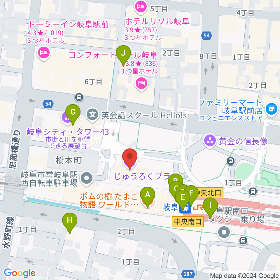 じゅうろくプラザ周辺のカフェ一覧地図