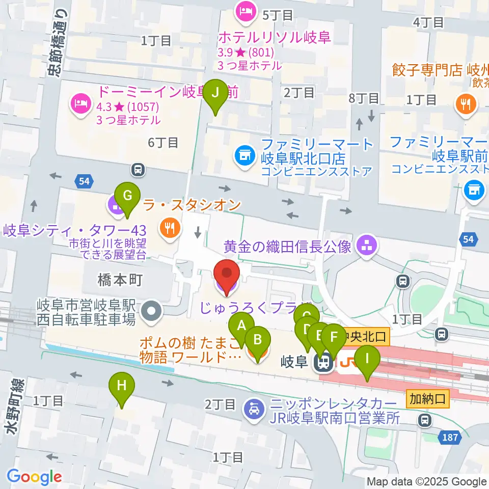 じゅうろくプラザ周辺のカフェ一覧地図