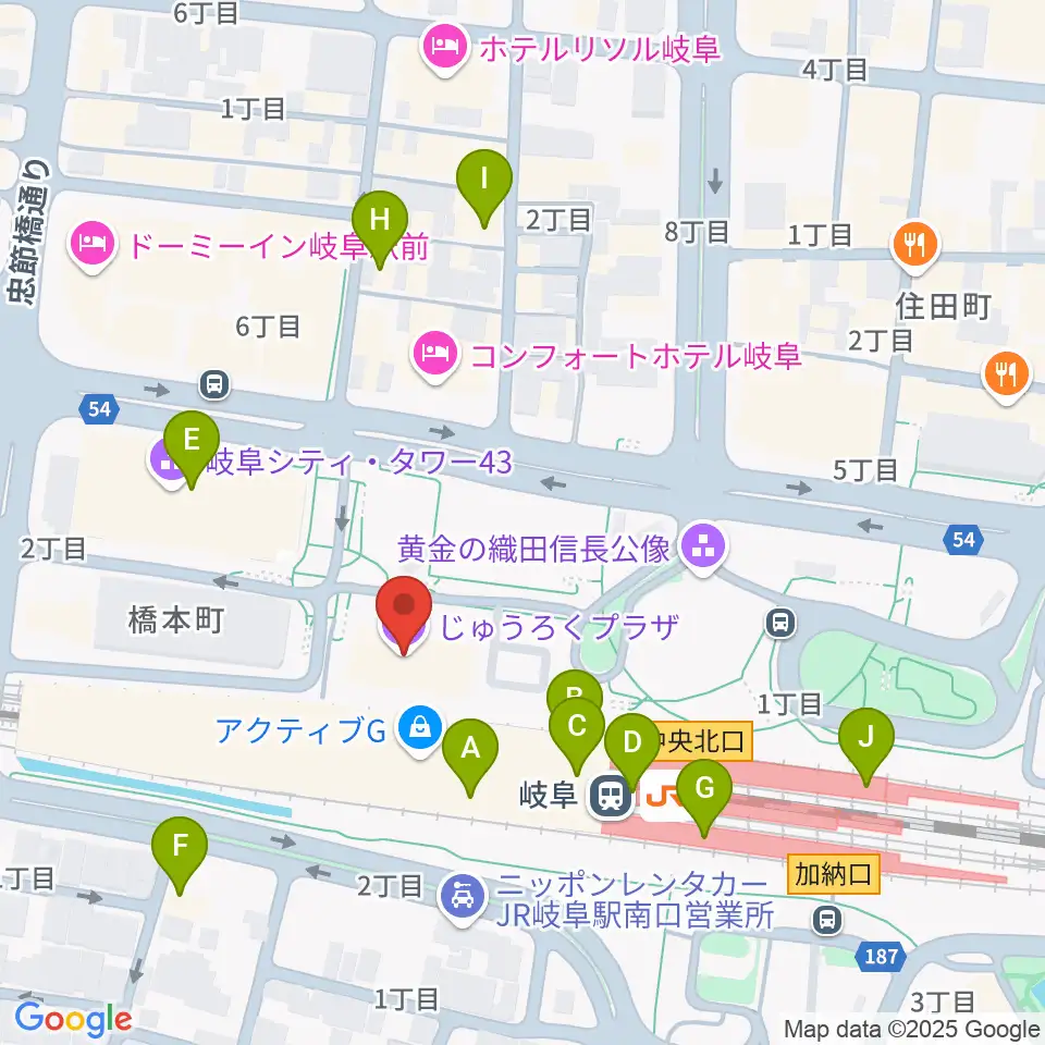 じゅうろくプラザ周辺のカフェ一覧地図