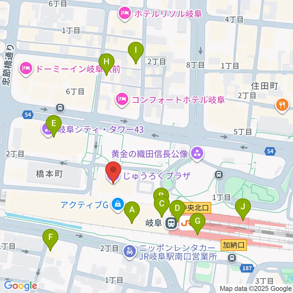 じゅうろくプラザ周辺のカフェ一覧地図