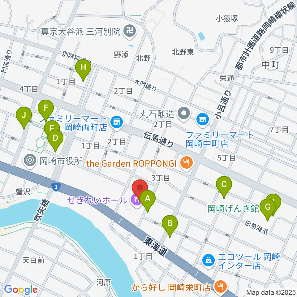 岡崎市せきれいホール周辺のカフェ一覧地図