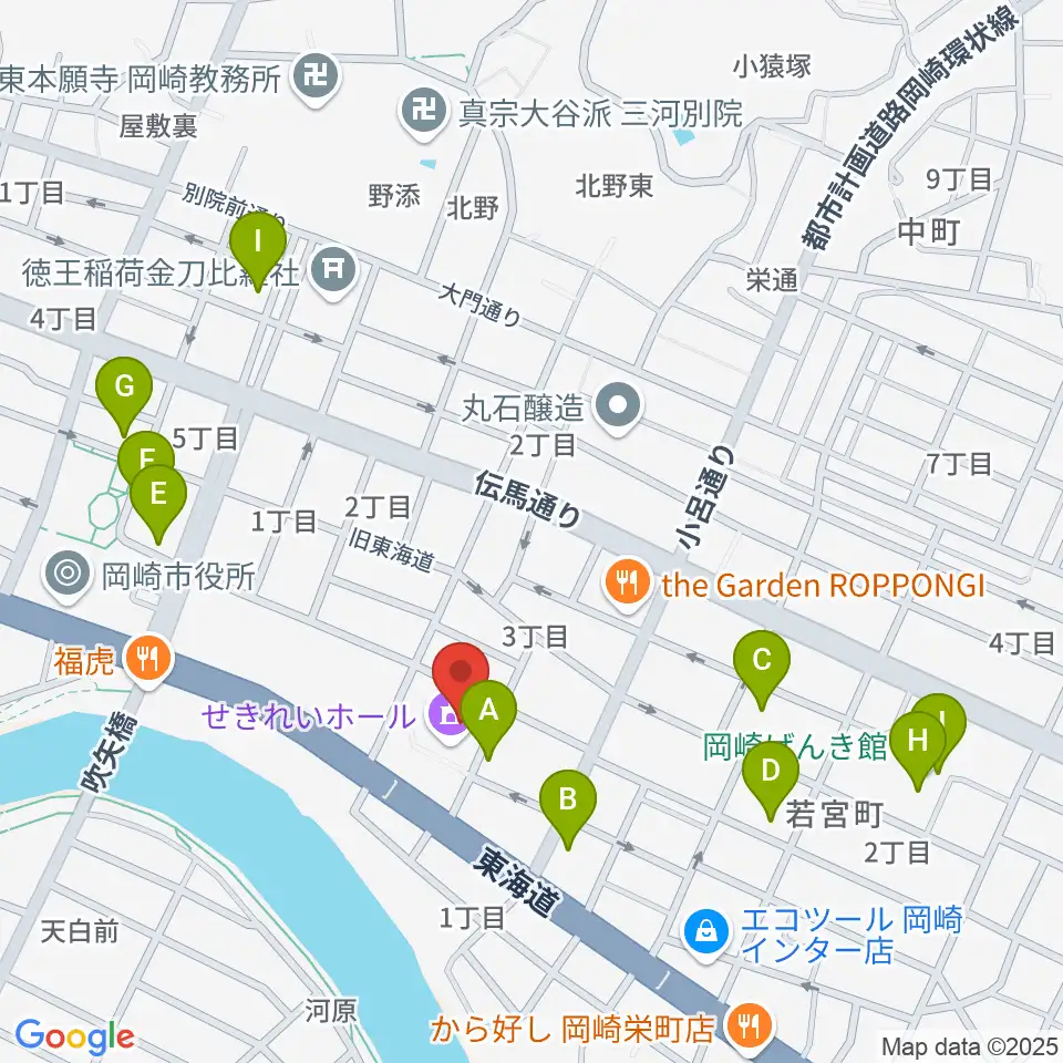 岡崎市せきれいホール周辺のカフェ一覧地図