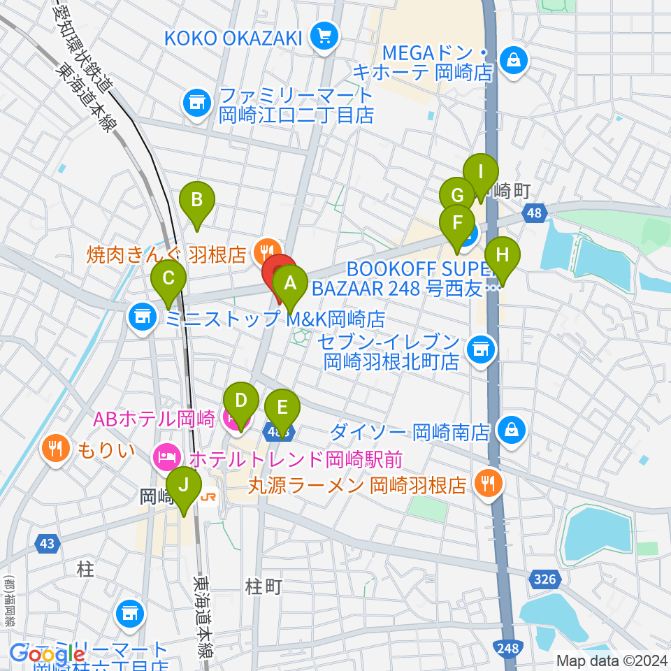 岡崎市シビックセンター周辺のカフェ一覧地図