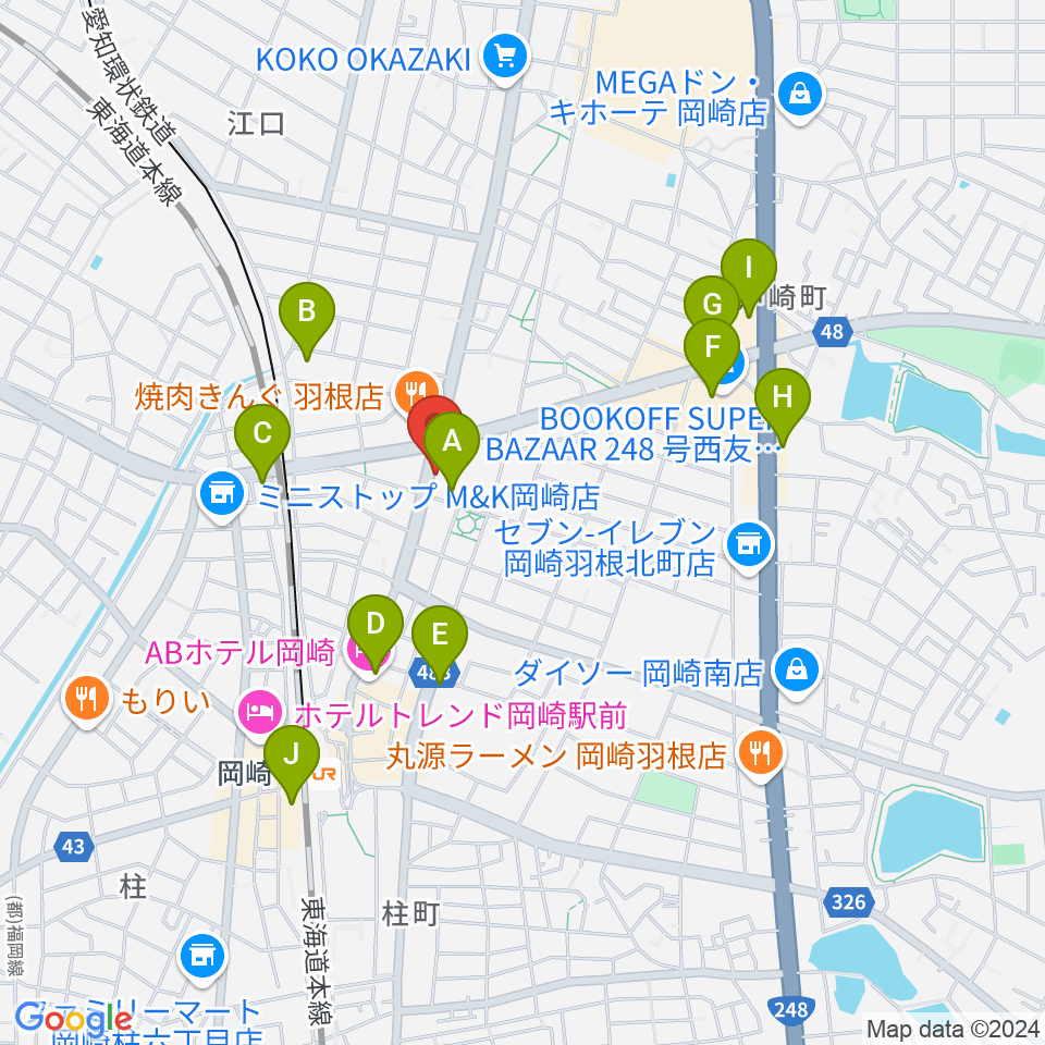 岡崎市シビックセンター周辺のカフェ一覧地図