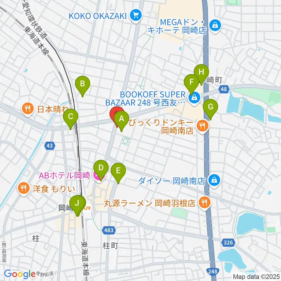 岡崎市シビックセンター周辺のカフェ一覧地図
