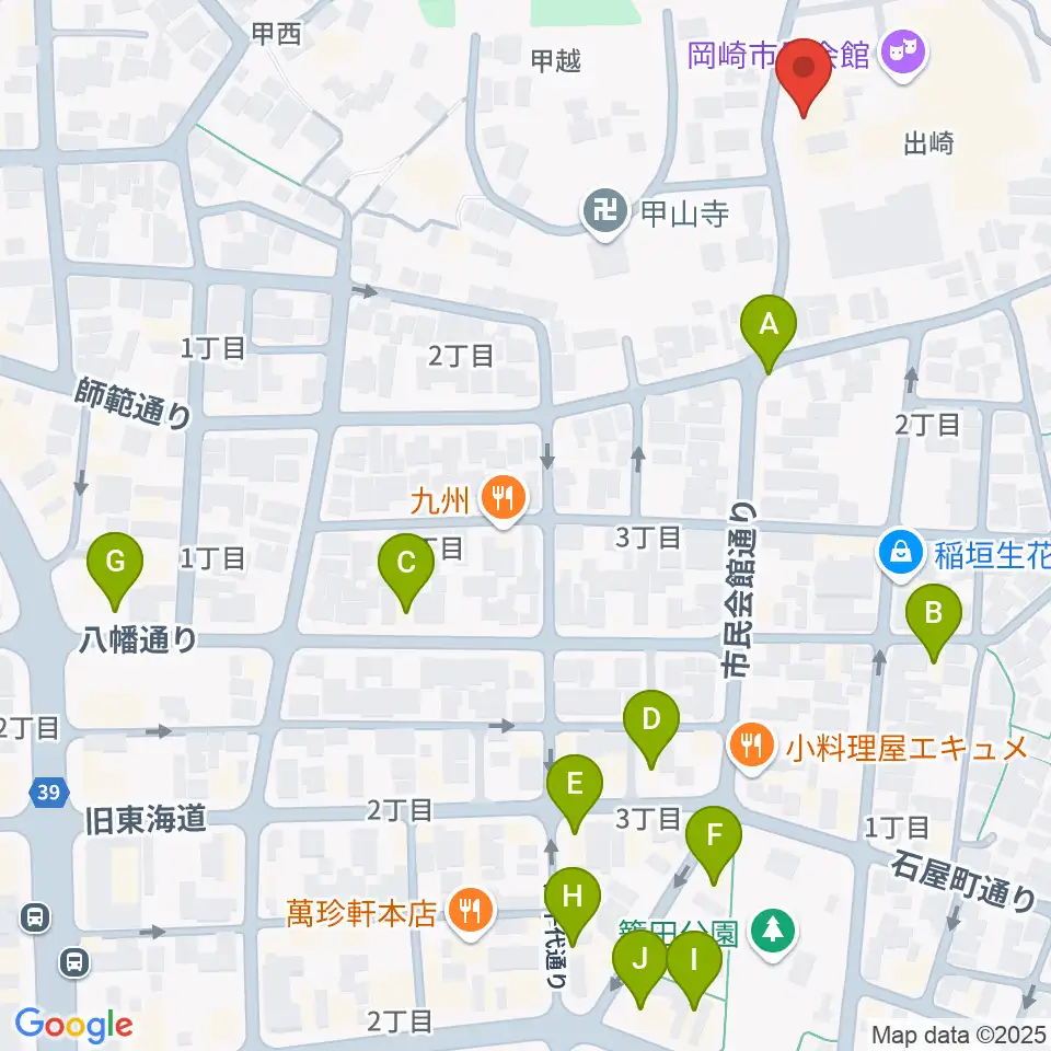 岡崎市甲山会館周辺のカフェ一覧地図