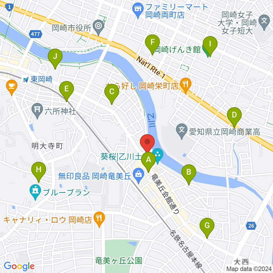 岡崎市竜美丘会館周辺のカフェ一覧地図