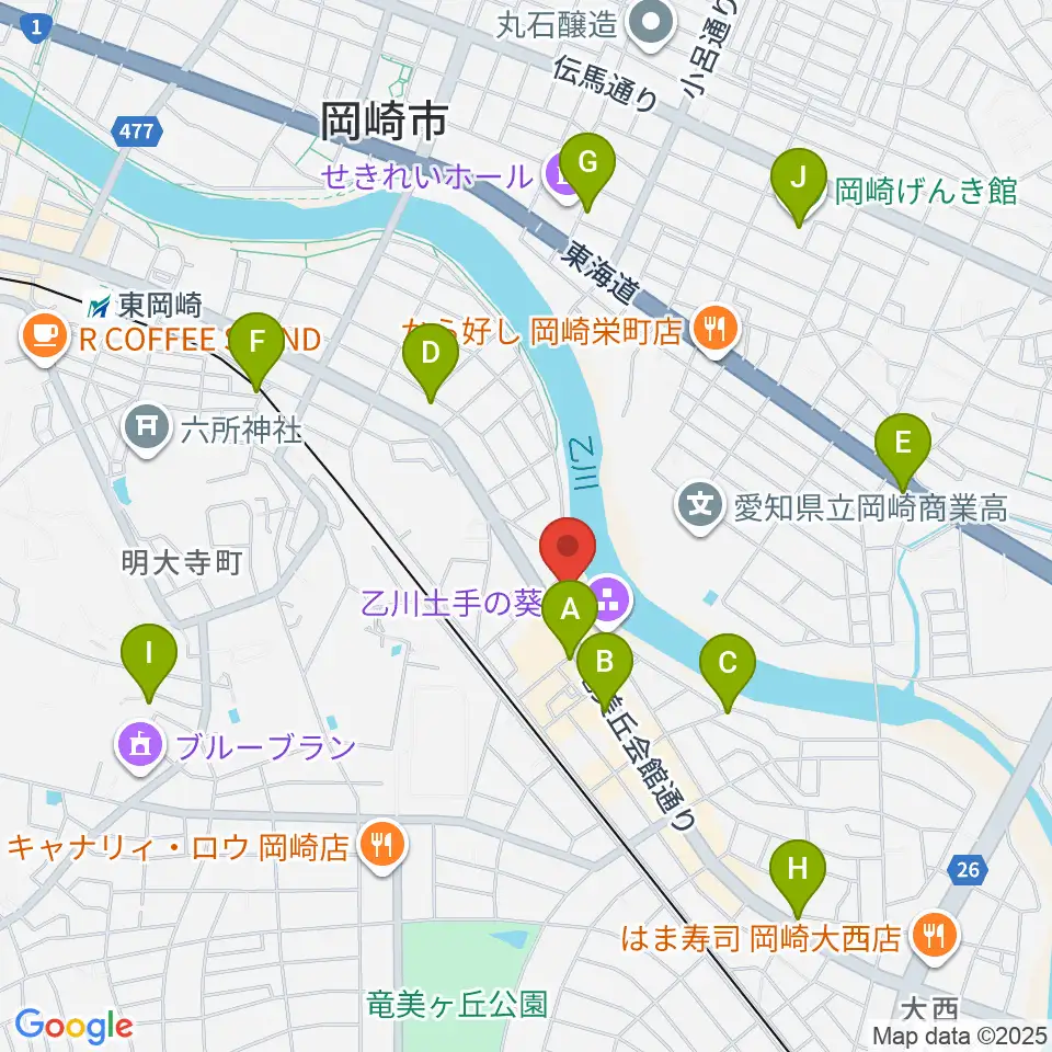 岡崎市竜美丘会館周辺のカフェ一覧地図