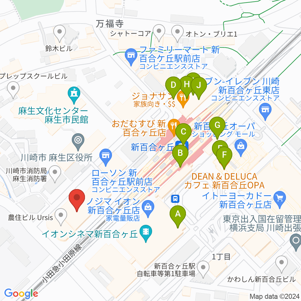 新百合トウェンティワンホール周辺のカフェ一覧地図
