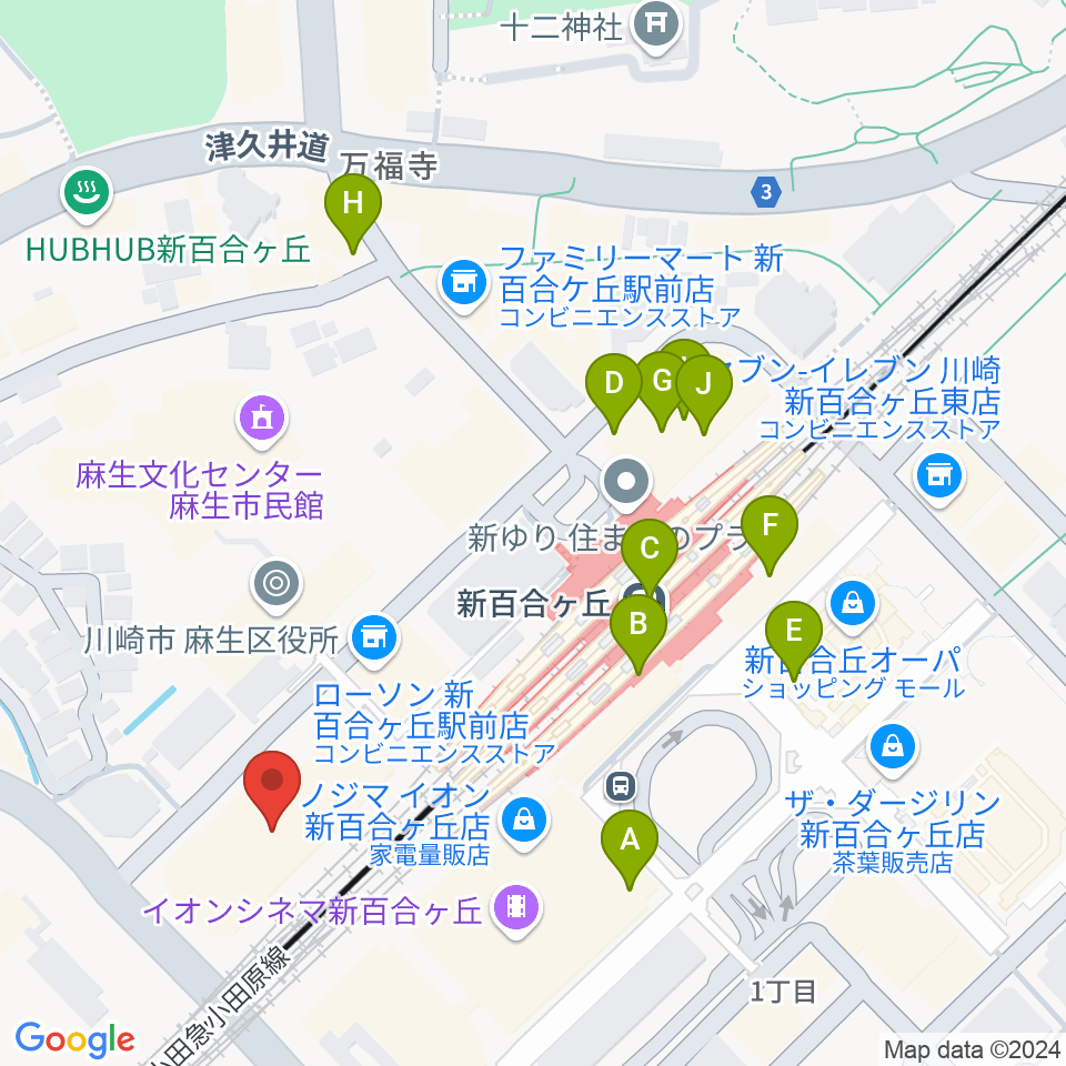 新百合トウェンティワンホール周辺のカフェ一覧地図