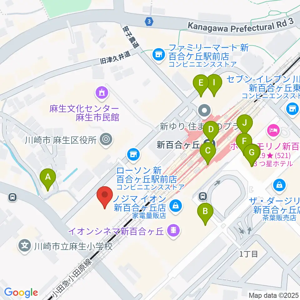 新百合トウェンティワンホール周辺のカフェ一覧地図