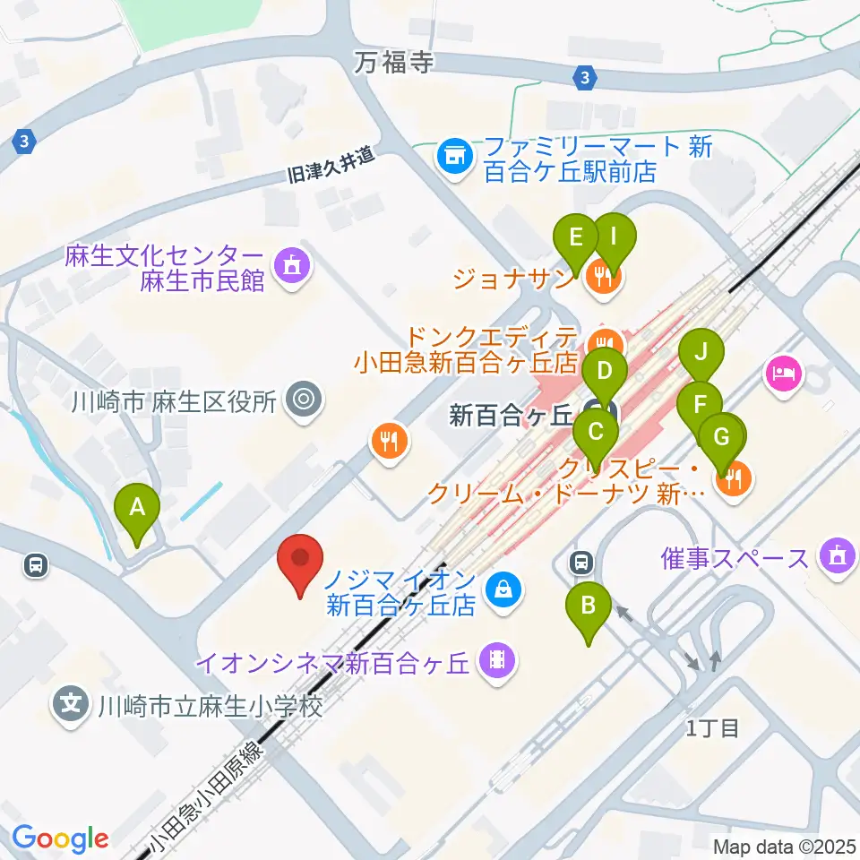 新百合トウェンティワンホール周辺のカフェ一覧地図