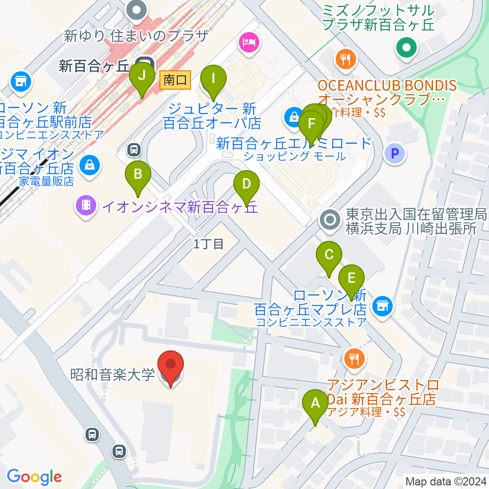 昭和音楽大学 ユリホール周辺のカフェ一覧地図