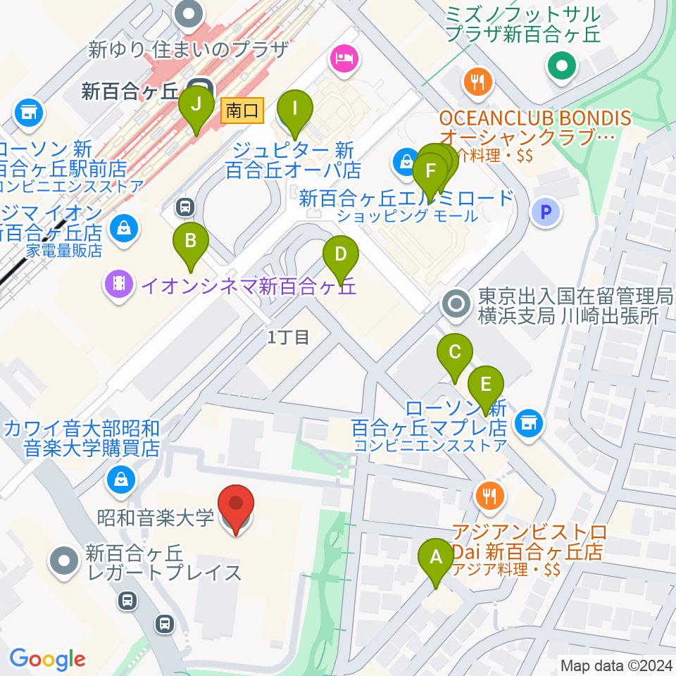 昭和音楽大学 ユリホール周辺のカフェ一覧地図