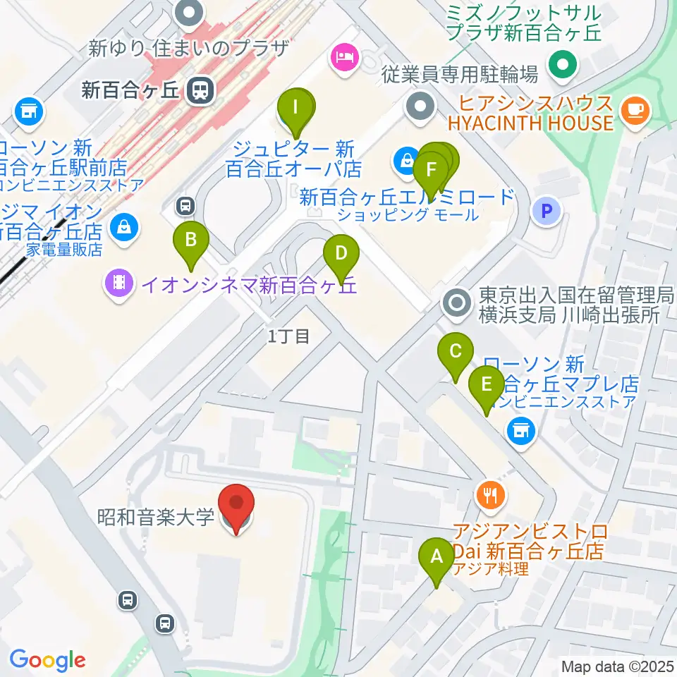 昭和音楽大学 ユリホール周辺のカフェ一覧地図