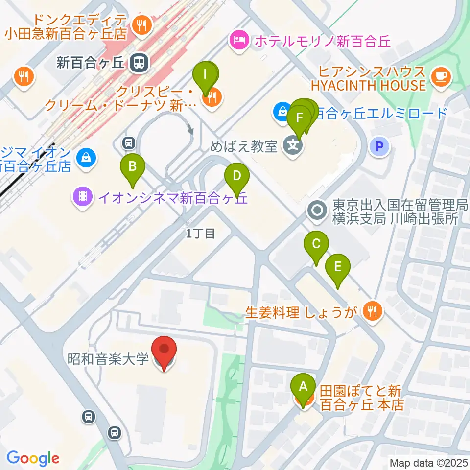 昭和音楽大学 ユリホール周辺のカフェ一覧地図