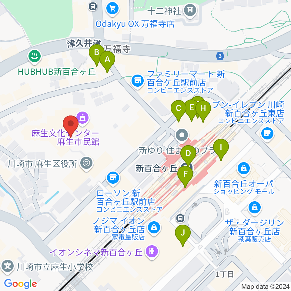 麻生市民館周辺のカフェ一覧地図