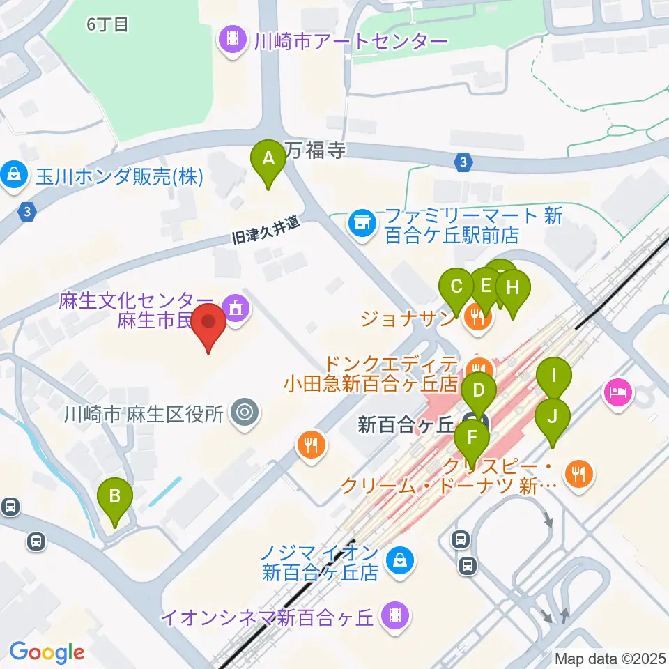 麻生市民館周辺のカフェ一覧地図
