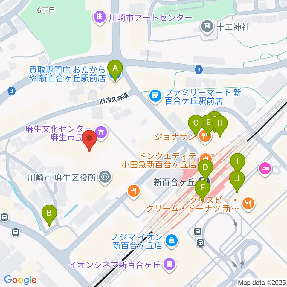 麻生市民館周辺のカフェ一覧地図