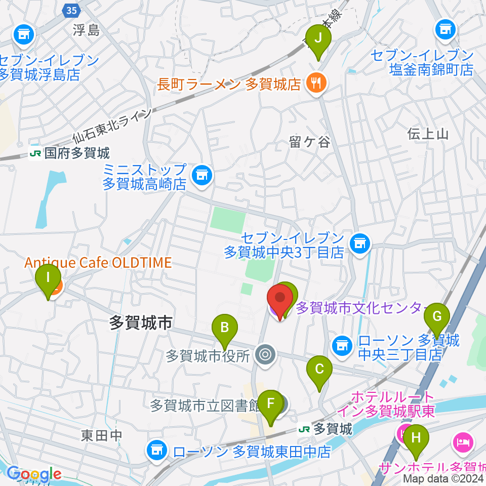 多賀城市民会館周辺のカフェ一覧地図