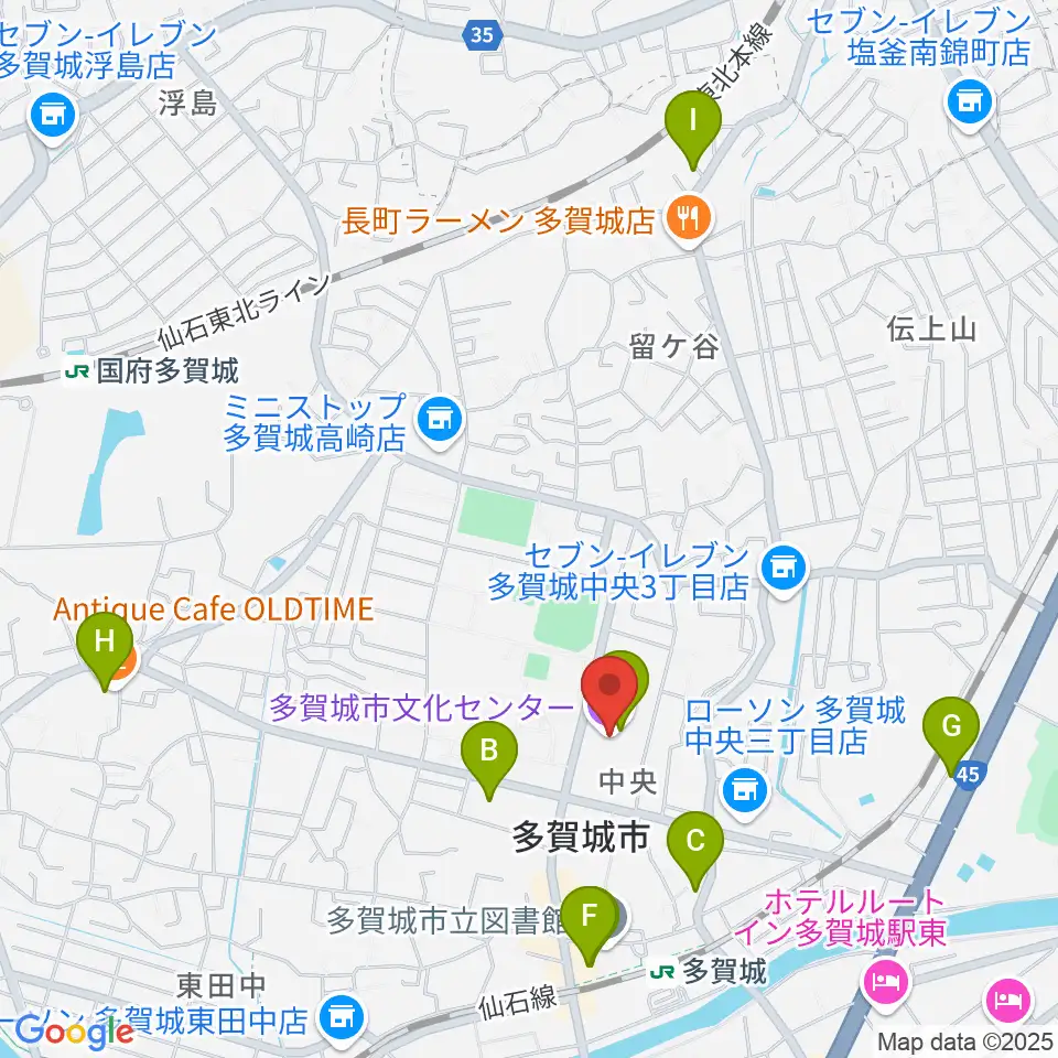 多賀城市民会館周辺のカフェ一覧地図