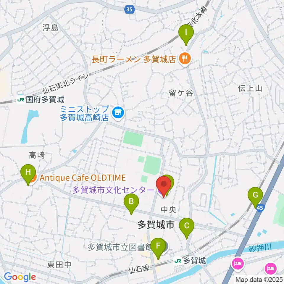 多賀城市民会館周辺のカフェ一覧地図