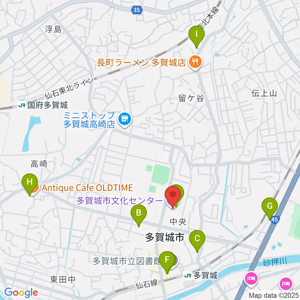 多賀城市民会館周辺のカフェ一覧地図
