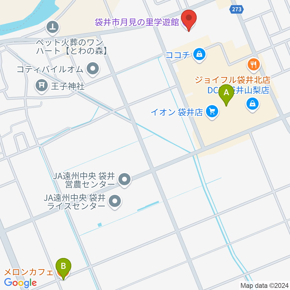 袋井市月見の里学遊館 うさぎホール周辺のカフェ一覧地図