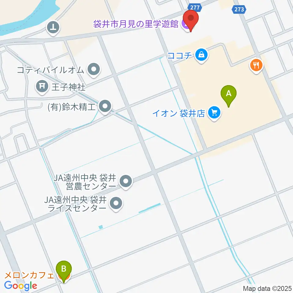 袋井市月見の里学遊館 うさぎホール周辺のカフェ一覧地図