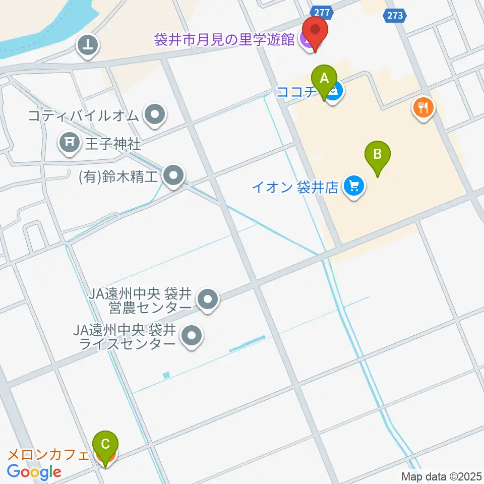 袋井市月見の里学遊館 うさぎホール周辺のカフェ一覧地図