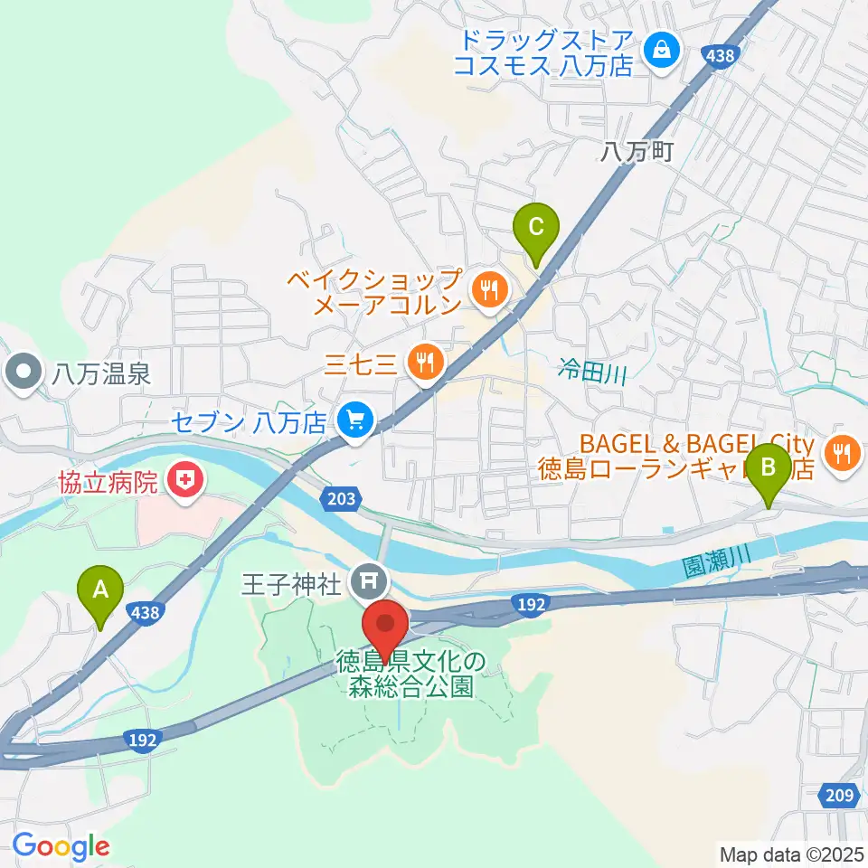 徳島県立21世紀館周辺のカフェ一覧地図