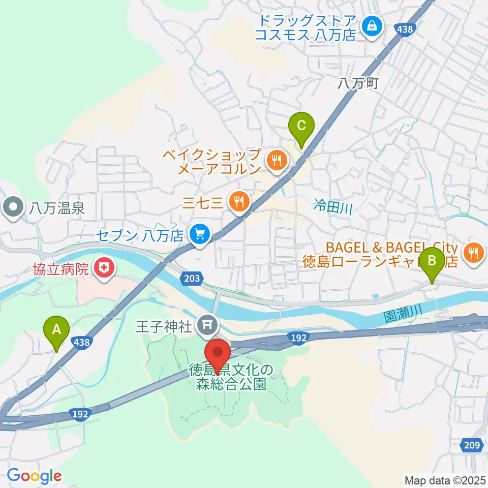徳島県立21世紀館周辺のカフェ一覧地図